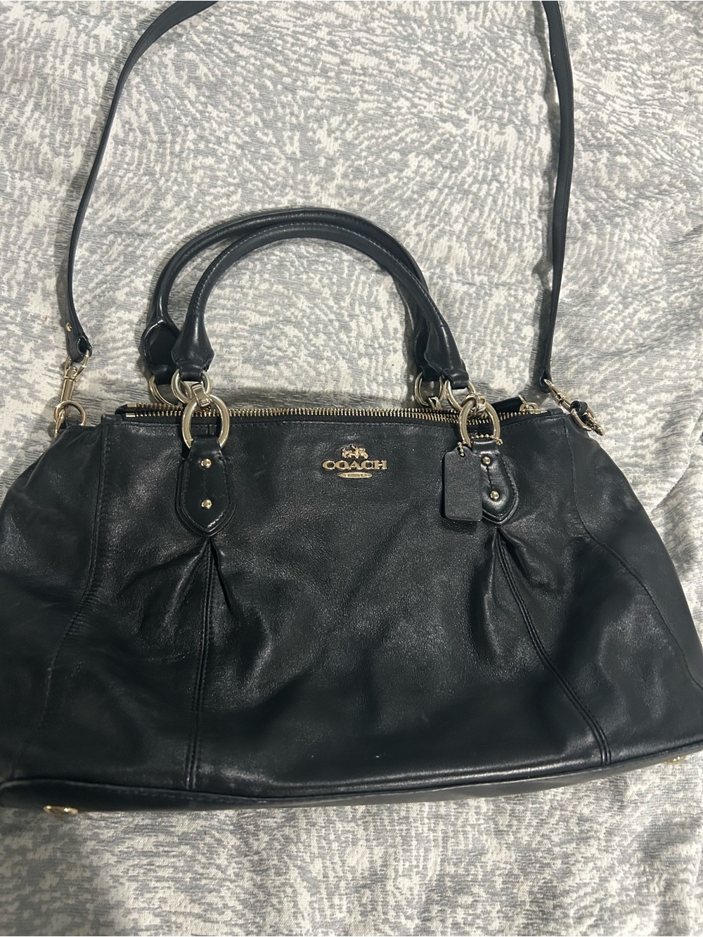 Coach Black Leather Shoulder Satchel with Gold Hardware